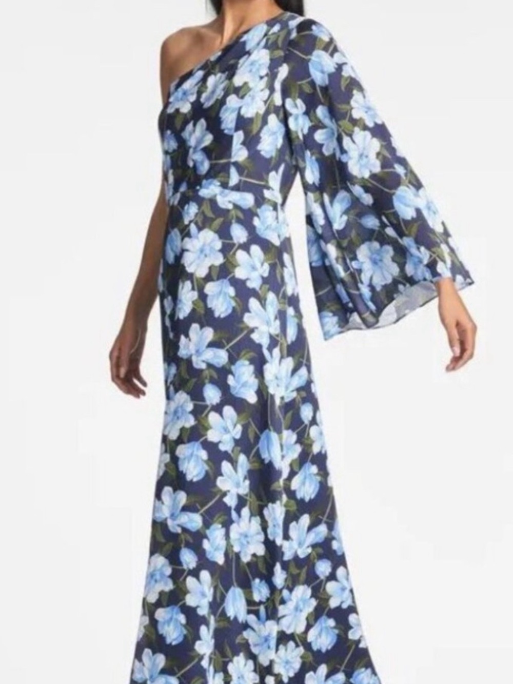 Sachin + Babi Navy Blue One-Shoulder  Dress with Light Blue Floral Print
